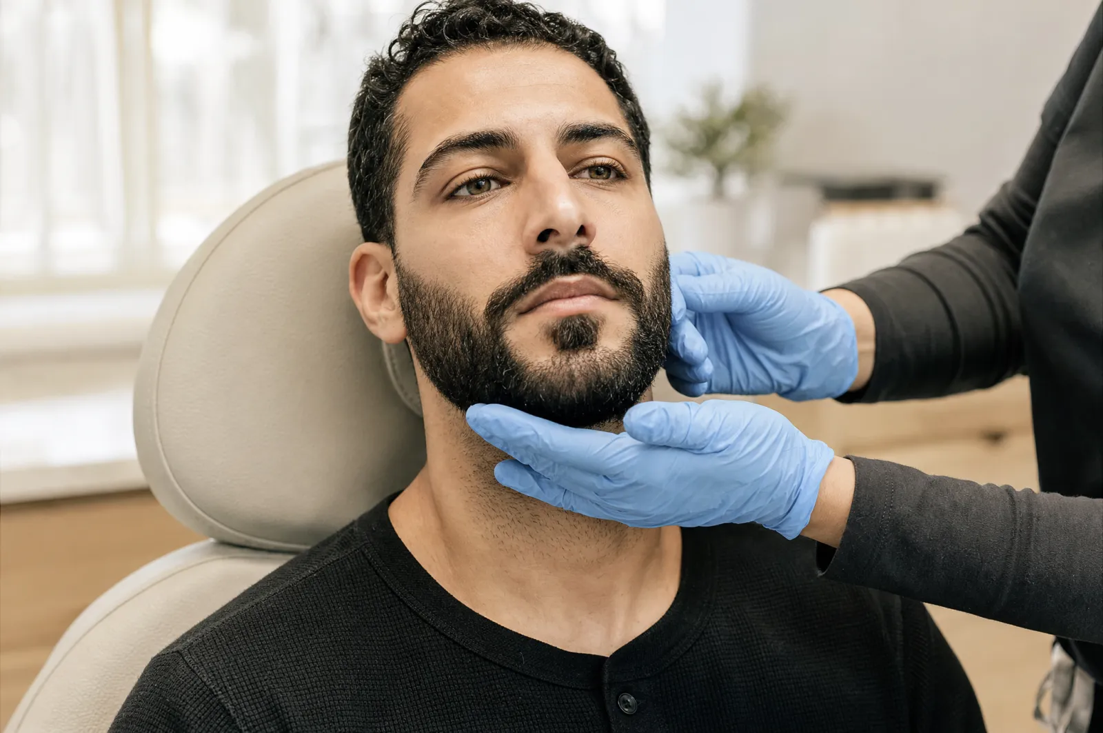 Beard-area treatment for a male client at Activate Beauty in Toronto.